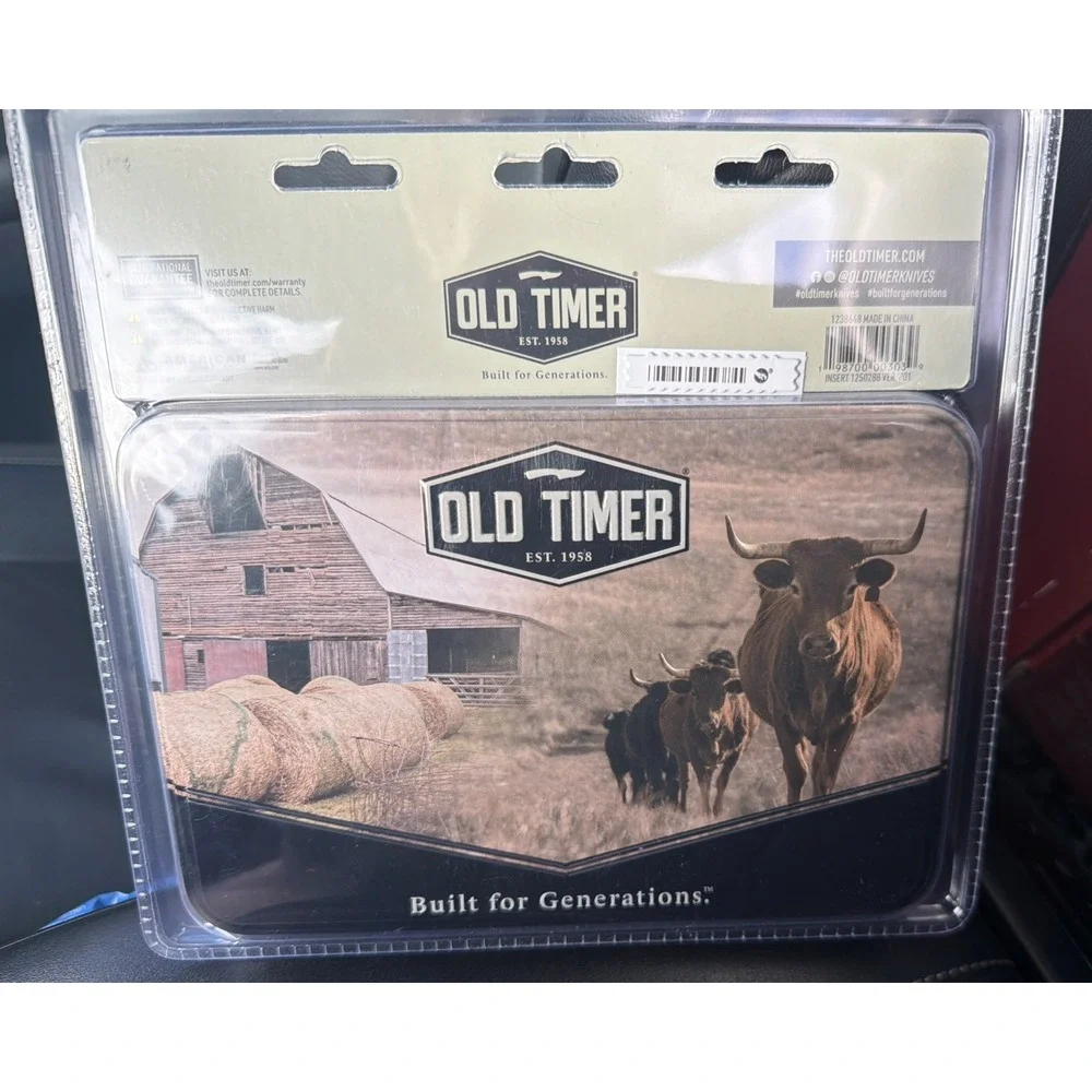 Old Timer Knife Limited Edition Cigar Collectible Tin Case Cow Barn Country 3 Pc